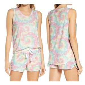 Emerson Road‎ Pajama Set Women Small Pink Green Tie Dye Sleepwear Lounge NWT